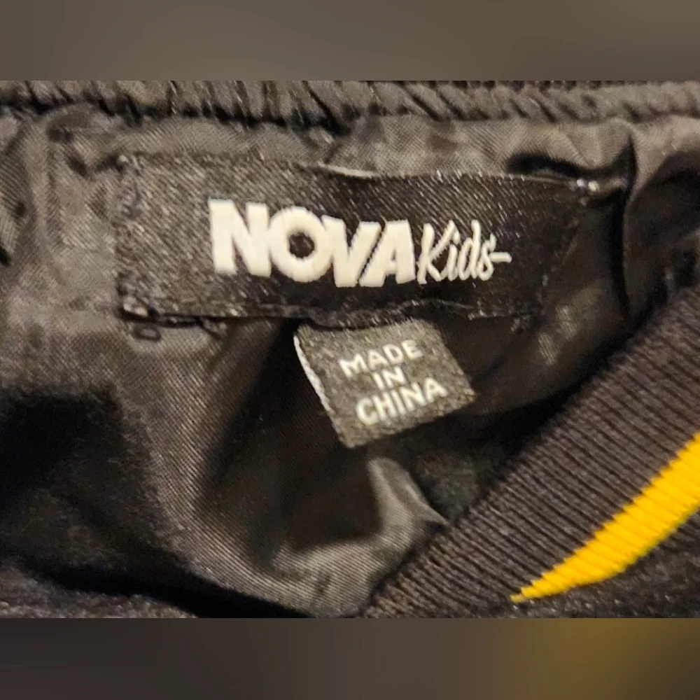 NOVA Kids Varsity Baseball Jacket Youth XL Size 18 Black Yellow Letterman Coat